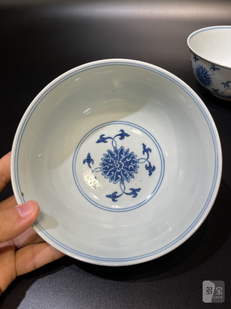 清道光 青花缠枝莲纹碗一对 - 图7